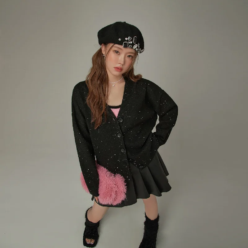 Weekend Bargains to Snag Specks Dotted V-Neck Knit Cardigan