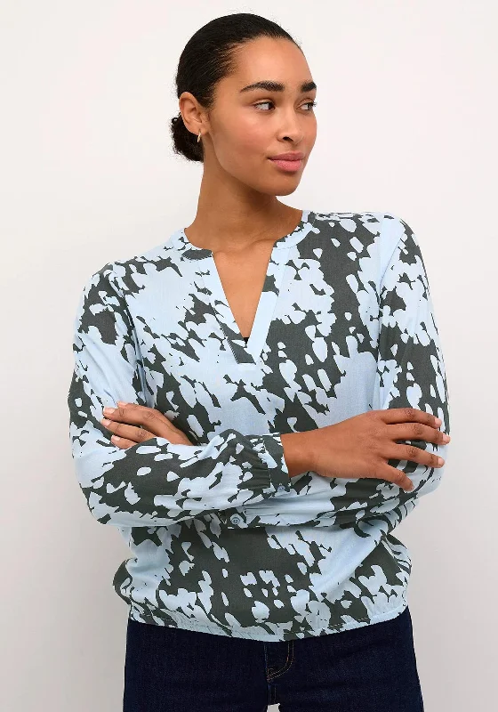 Overstock Sale Kaffe Ditte Painted Flower V Neck Blouse, Blue