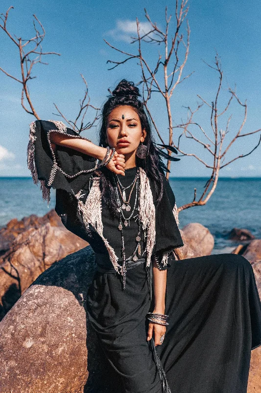 Warehouse Sale Black Boho Top • Bohemian Top with Tassels