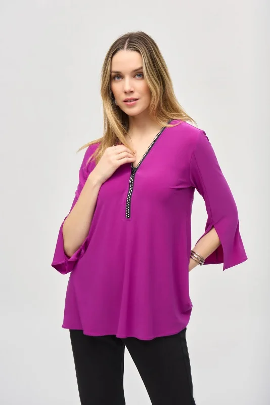 Deal Alert Joseph Ribkoff Embellished Zip Front Split Sleeve Tunic Top 243314