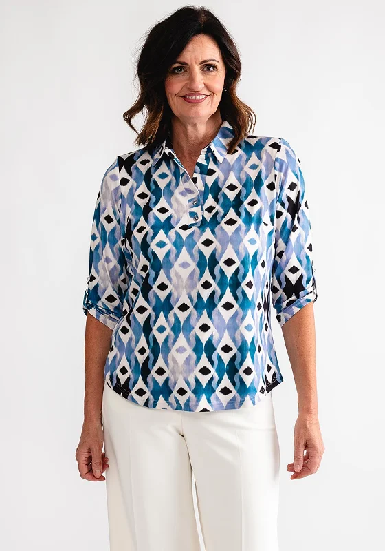 Savings Galore Leon Collection Diamond Print Blouse, Blue Multi