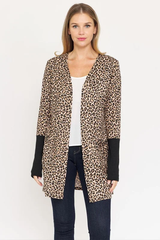 New Markdowns Plus Leopard Print Open Cardigan