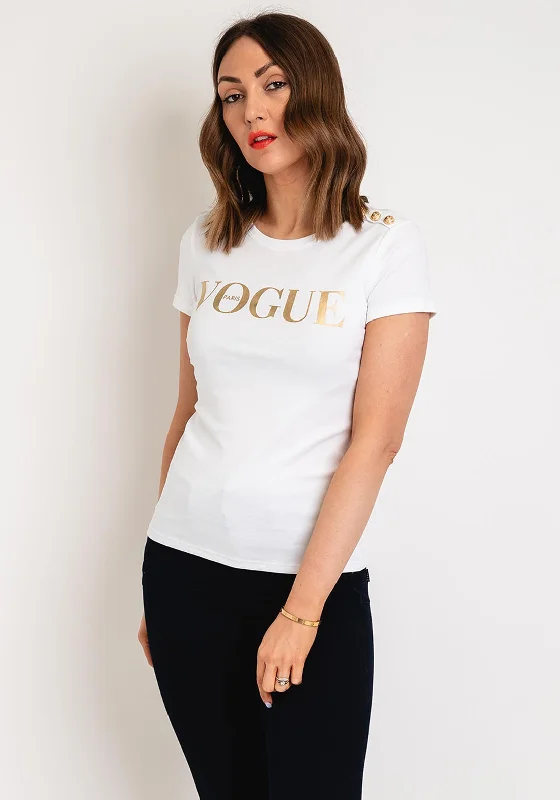 Final Sale Serafina Collection Vogue Button Neck T-Shirt, White