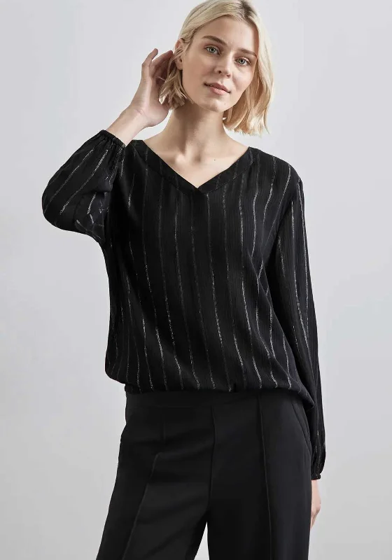 Instant Savings Street One Metallic Stripe Blouse, Black
