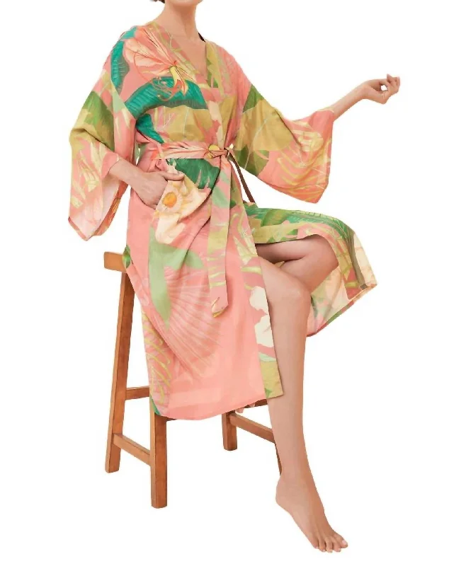 Special Discount Delicate Tropical Kimono Gown In Candy