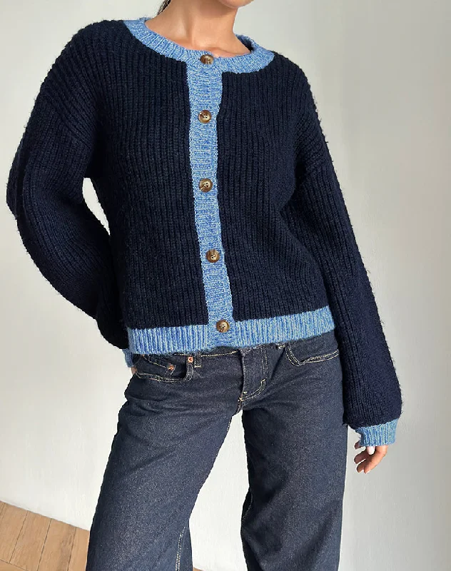 Super Bargain Luciana Cardigan in Contrast Navy