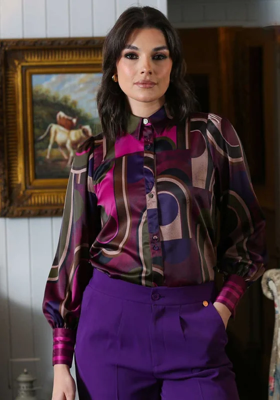 Overstock Sale Rant and Rave Isa Abstract Print Satin Shirt, Pink Multi