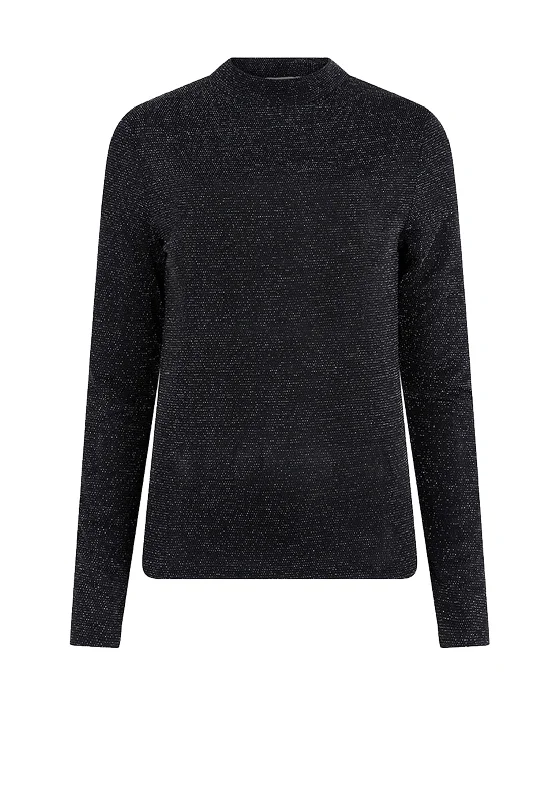 Mega Discount Esqualo Metallic Fibre Long Sleeve Top, Black