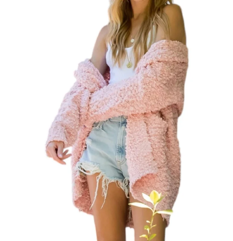 Price Slash Fluffy Boucle Cardigan In Blush