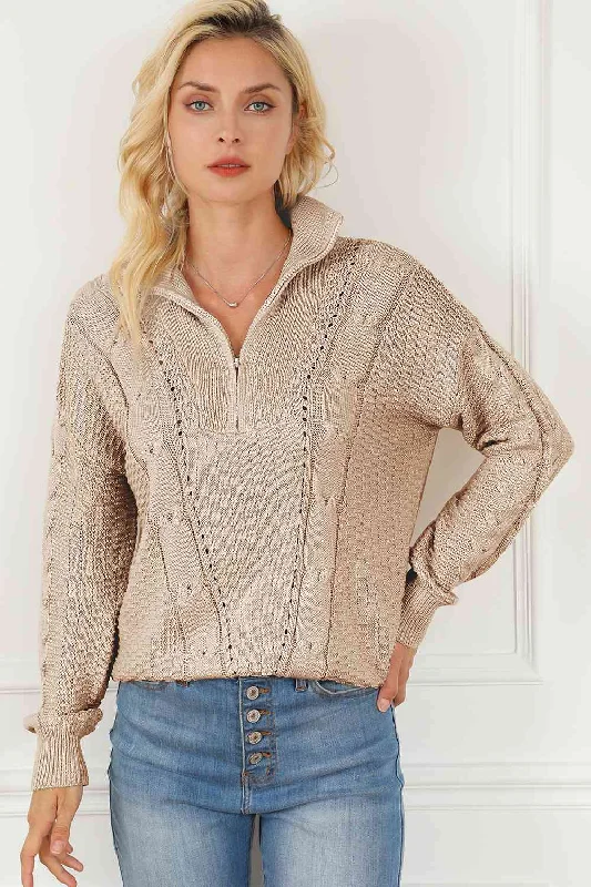 Super Savings TastyHottie - Cable-Knit Half Zip Long Sleeve Sweater