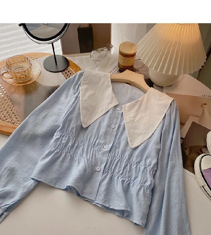 Year-End Deals Gentle and thin short slim doll collar top  6375