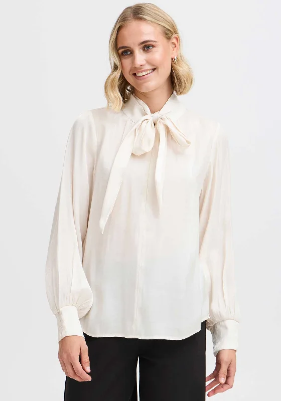 Deal Alert Fransa Monika Shimmery Tie Blouse, Cream