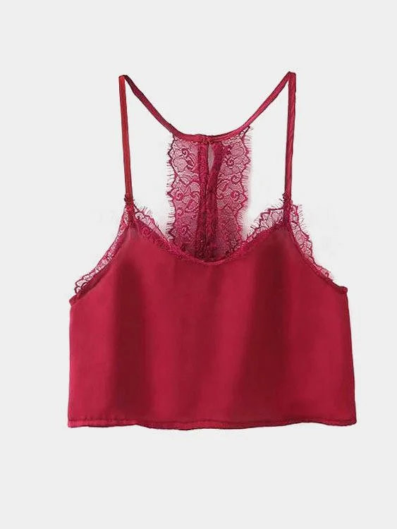 Weekend Deals to Make You Smile Custom Round Neck Lace Sleeveless Burgundy Camis