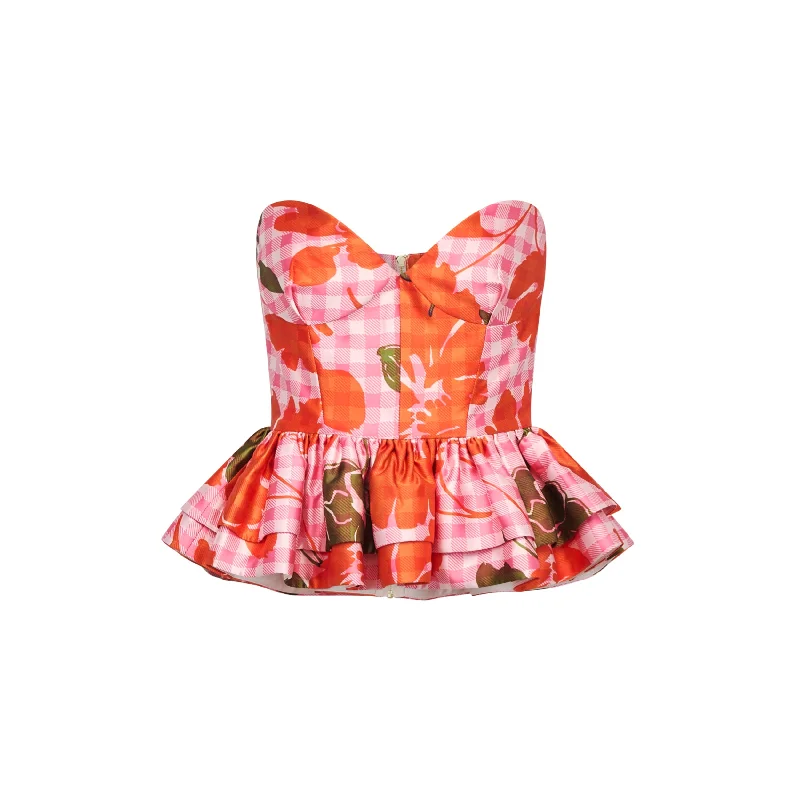Deal Frenzy Vesper Corset Top in Floral Gingham Mikado