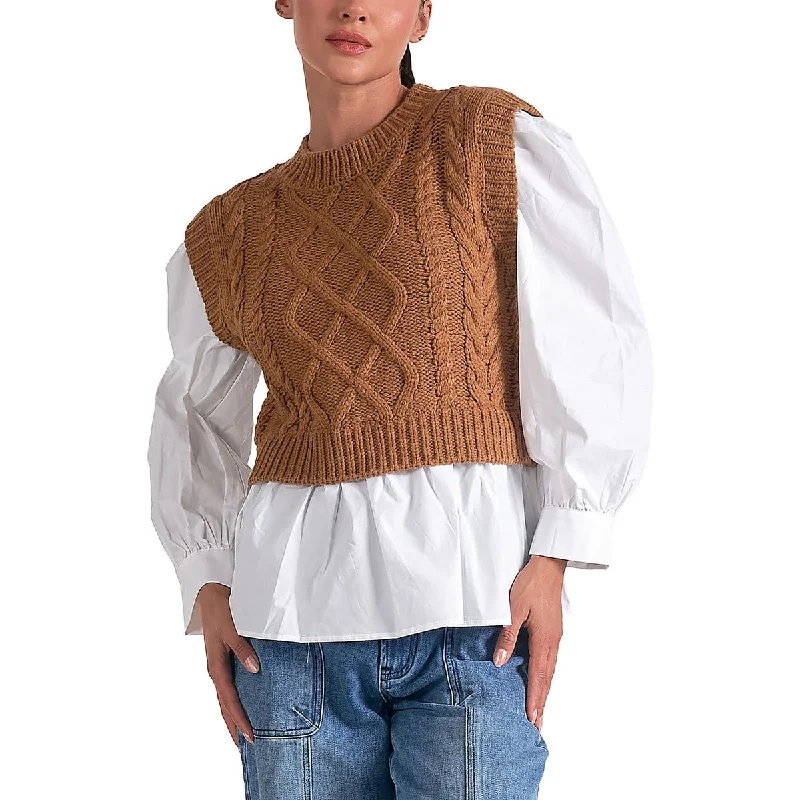 Unbeatable Prices Womens Cable Knit Layered Pullover Sweater
