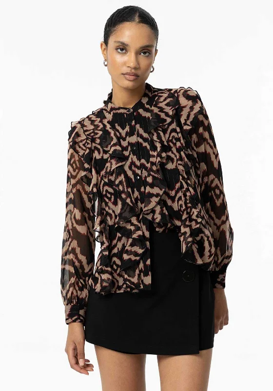 Weekend Bargains Await You Tiffosi Quimbe Printed Ruffled Chiffon Shirt, Black