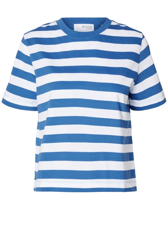 Instant Discount Selected Femme Essential Striped Boxy T-Shirt, Super Sonic