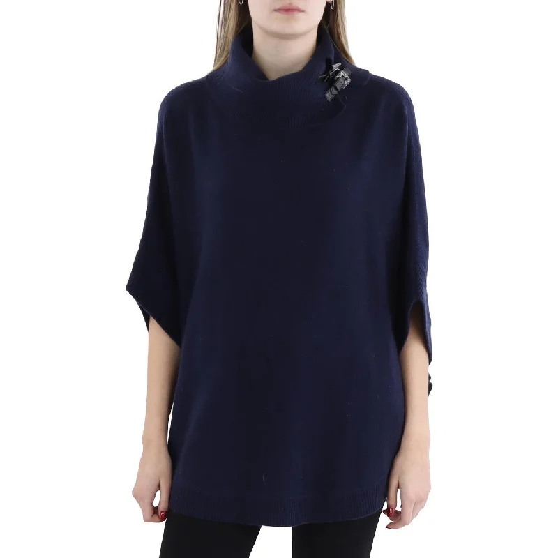 Deal Alert Womens Virgin Wool Blend Buckle Poncho Sweater