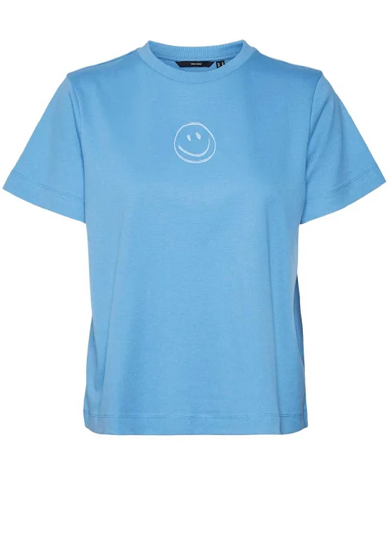 Anniversary Sale Vero Moda Sara Smiley Embroidered T-Shirt, Blue Jasper