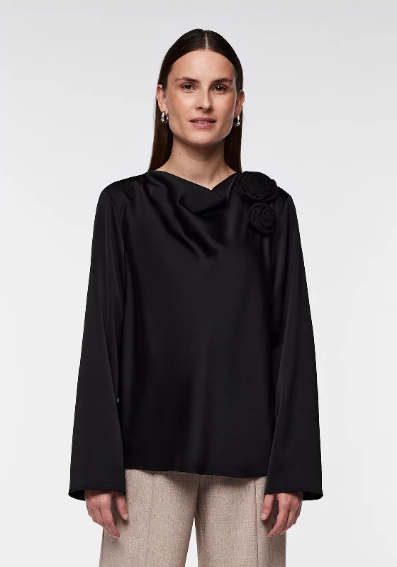 Weekend Offers That Tempt Y.A.S Elmiro Corsage Detail Satin Blouse, Black
