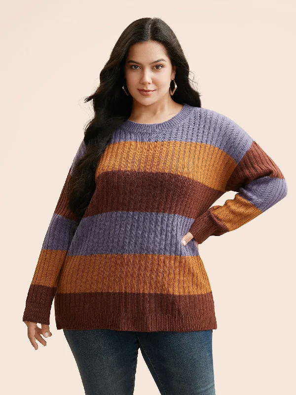 Sale Event Colorblock Contrast Split Hem Pullover