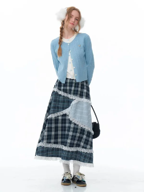 Year-End Sale Fake two piece blue sweater cardigan【s0000011076】