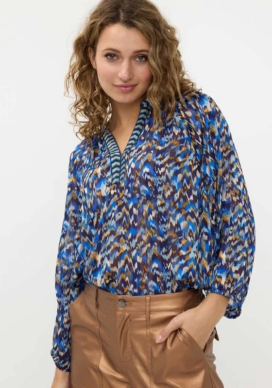 Exclusive Weekend Offers Inside EsQualo Printed V Neck Blouse, Blue