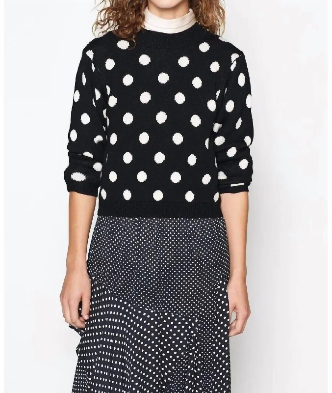 While Supplies Last Brettina B Polka Dot Wool Crew Neck Sweater In Black, White