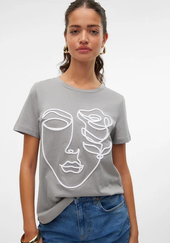 Big Discounts Vero Moda Line Rose Face T Shirt, Grey