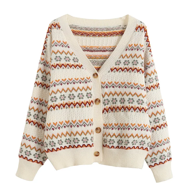 Amazing Value Jacquard V-Neck Sweater short sweater coat  7730