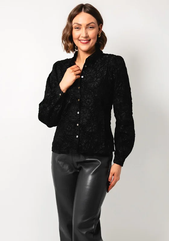 Today's Deal Esqualo Jacquard Floral Fitted Blouse, Black