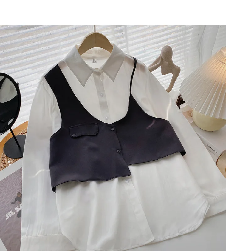 Extra Discounts Design sense irregular sling splicing fake two-piece top  6384