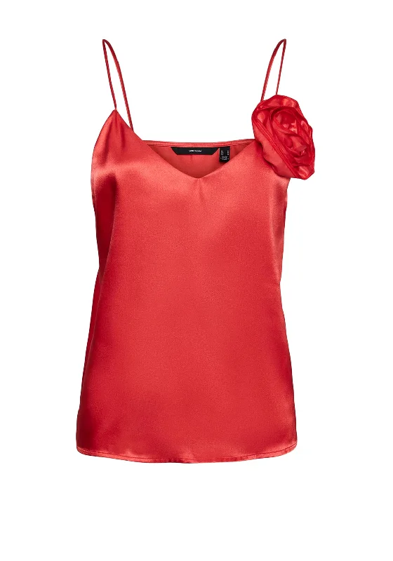 Unwind with Weekend Discounts Vero Moda Klas Rose Singlet Satin Top, Cayenne