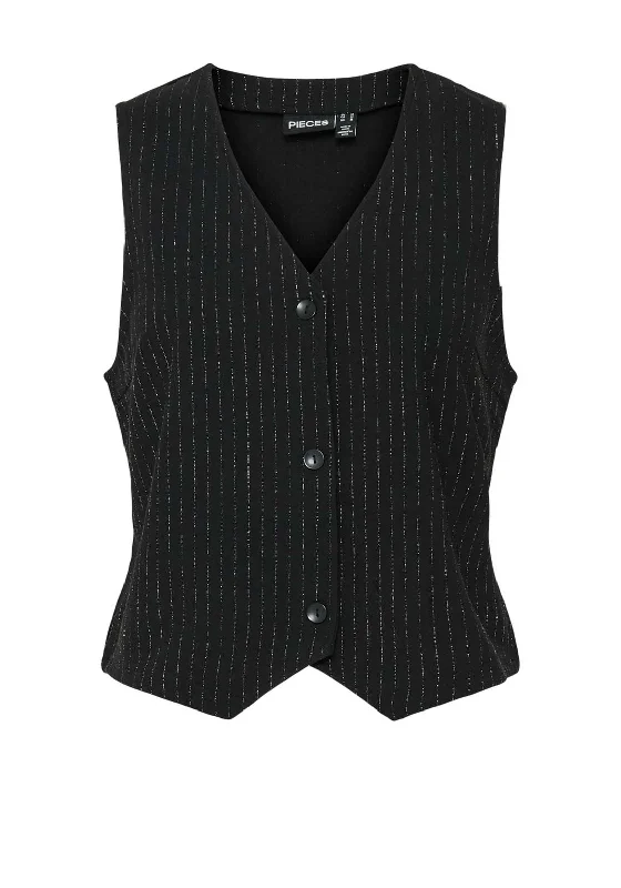 Anniversary Sale Pieces Parker Glitter Pinstripe Waistcoat, Black
