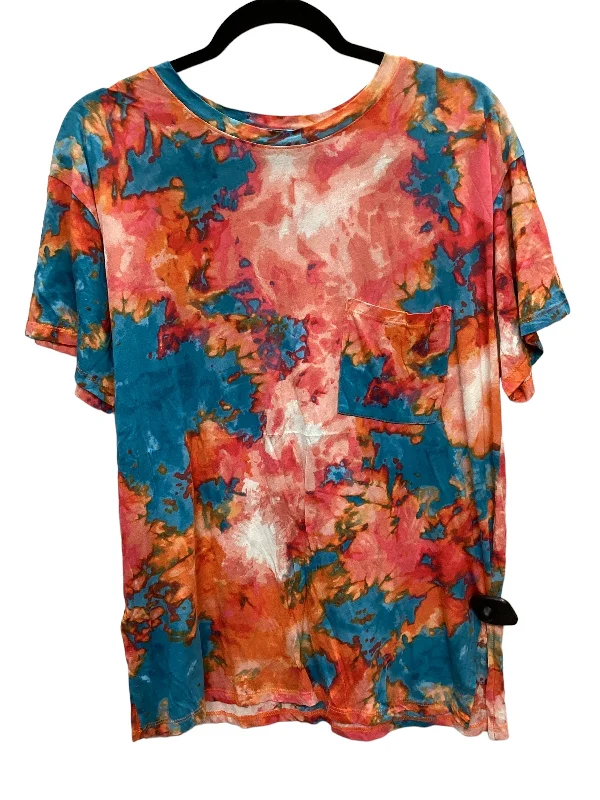 Tie Dye Print Top Short Sleeve Basic Ambiance Apparel, Size L