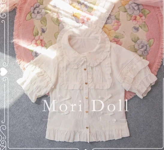 Mori Doll~Kawaii Lolita Rabbit Ears Short Sleeve Shirt Multicolors