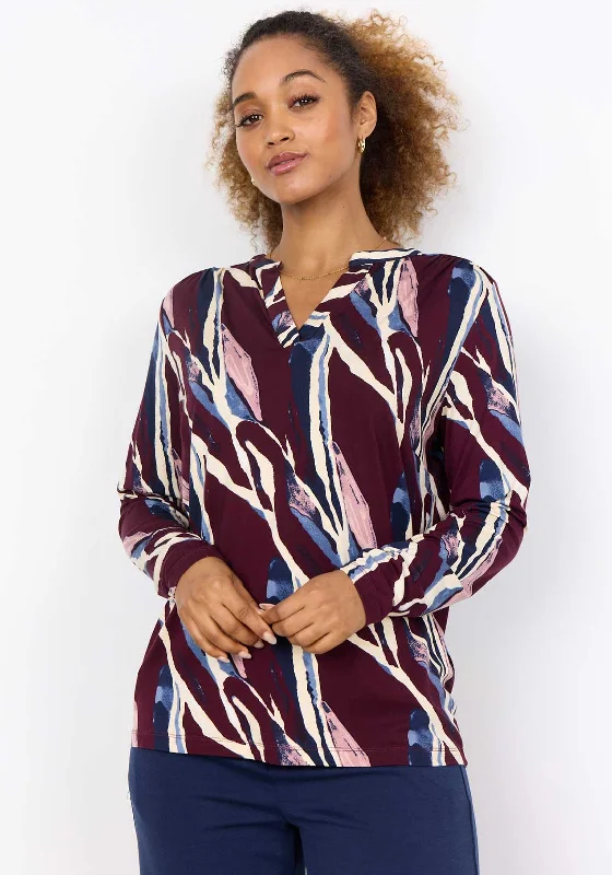 Weekend Specials to Savor Soyaconcept Marica Printed V Neck Top, Wine