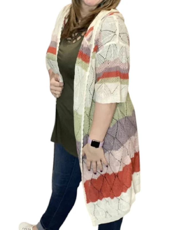 Major Savings Cactus Flower Hooded Cardigan In Multi Color