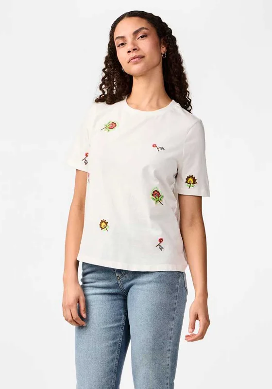 Discount Mania Y.A.S Senja Flower Embroidered T-Shirt, Star White