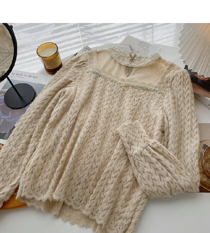 Factory Direct Sale French lace shirt long sleeve Pullover Top  6343