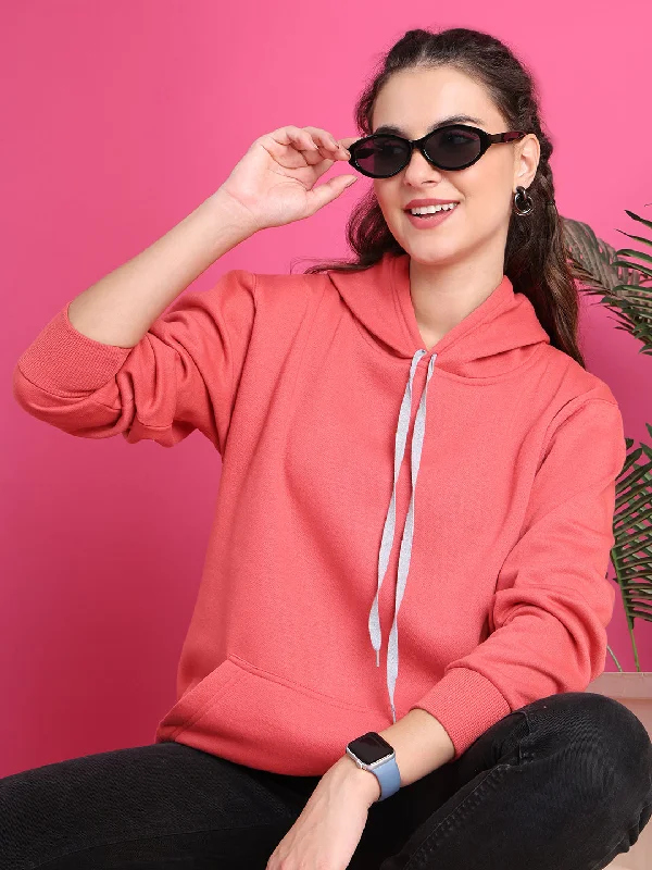 VimaL Jonney Regular Fit Pink Solid Hoodie For Women