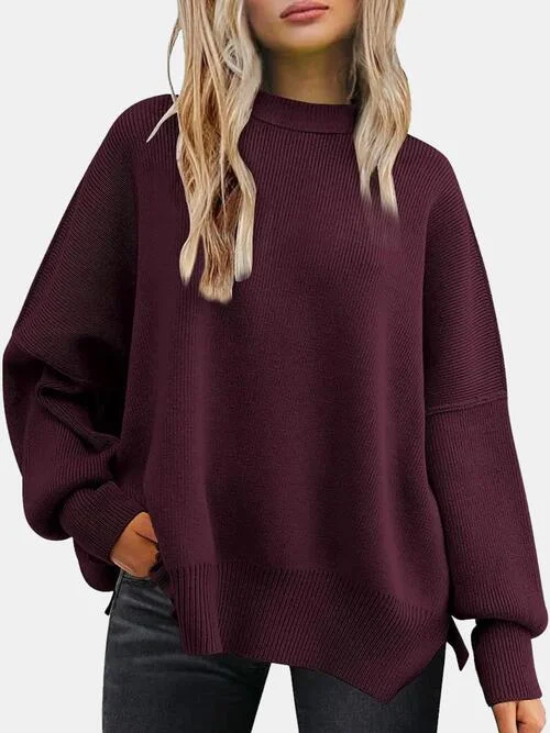 Weekend Specials to Savor TastyHottie - Round Neck Drop Shoulder Slit Sweater