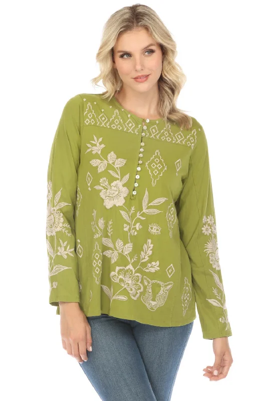 Super Savings Johnny Was JWLA Ivey Long Sleeve Henley Tee Boho Chic J10223
