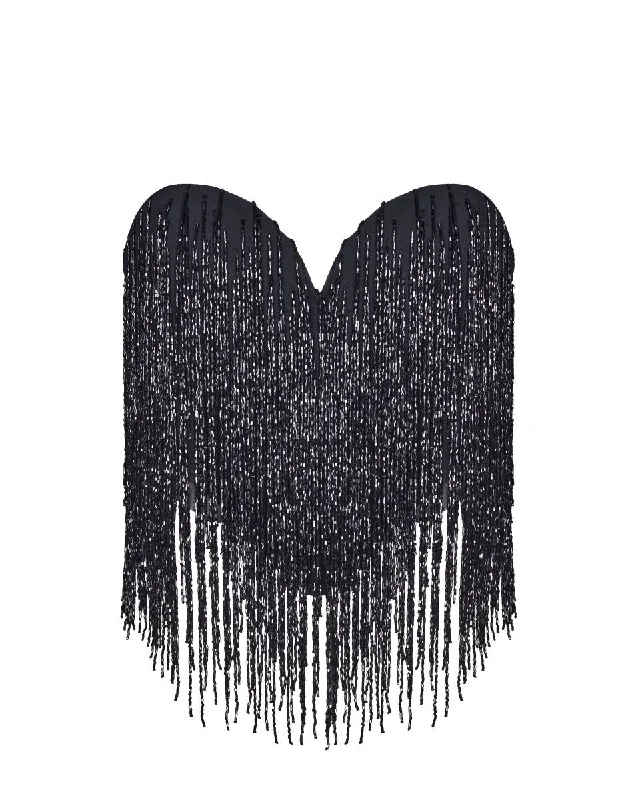 Hot Deal Sequined crepe corset top with beaded fringe with fringe