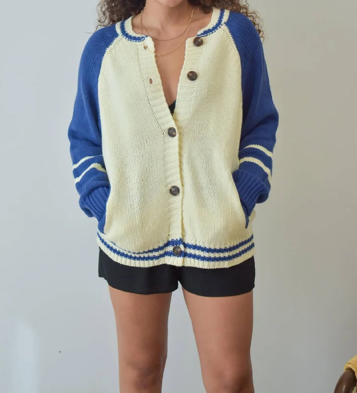 New Deals Game Day Varsity Cardigan In Cream/blue