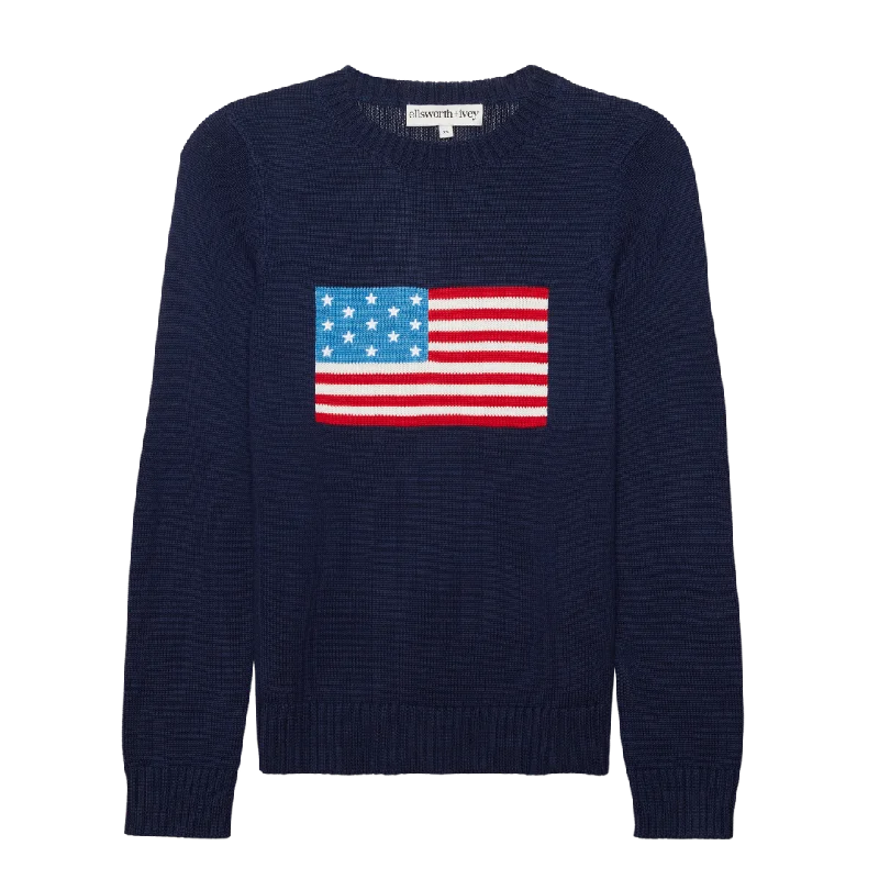 Weekend Deals That Thrill American Flag Crewneck Sweater in Navy