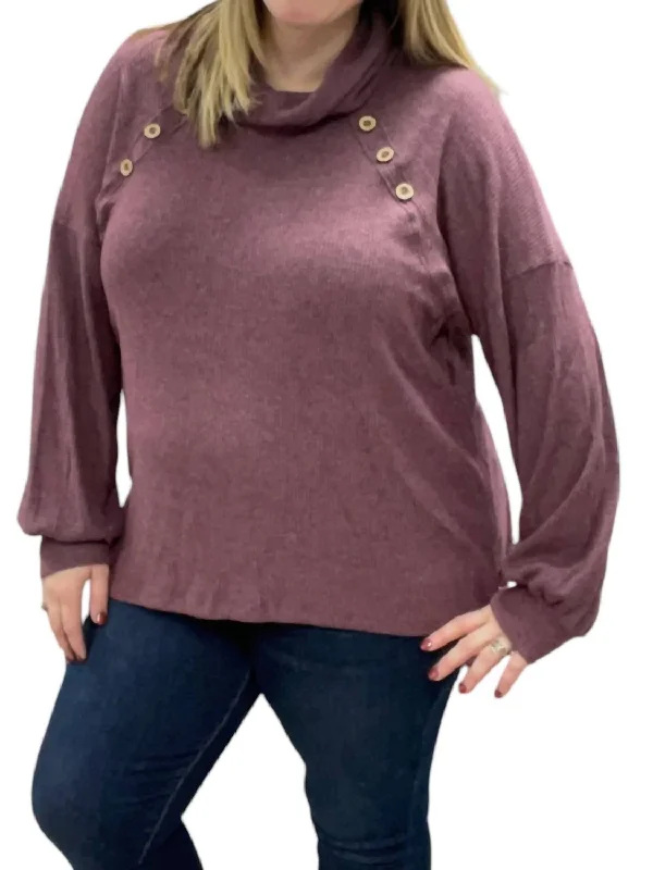 Unbeatable Deal Cowlneck Faux Button Sweater In Plum