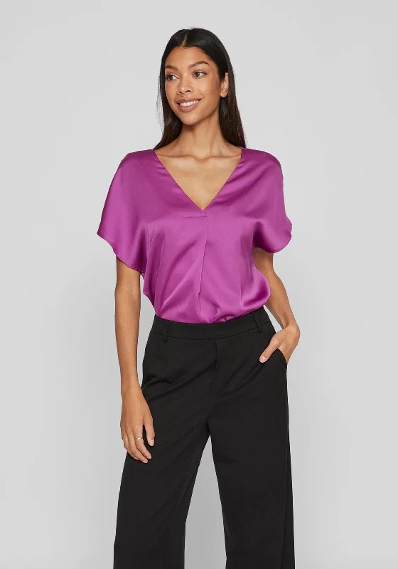 Weekend Discounts to Delight Vila Ellette V-Neck Satin Top, Cattleya Orchid