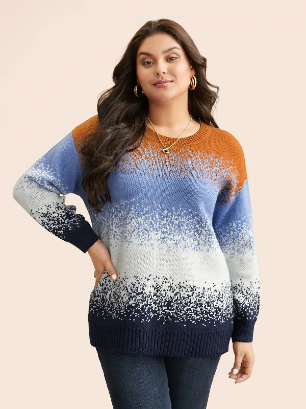 Big Discounts Gradient Dyeing Contrast Drop Shoulder Pullover