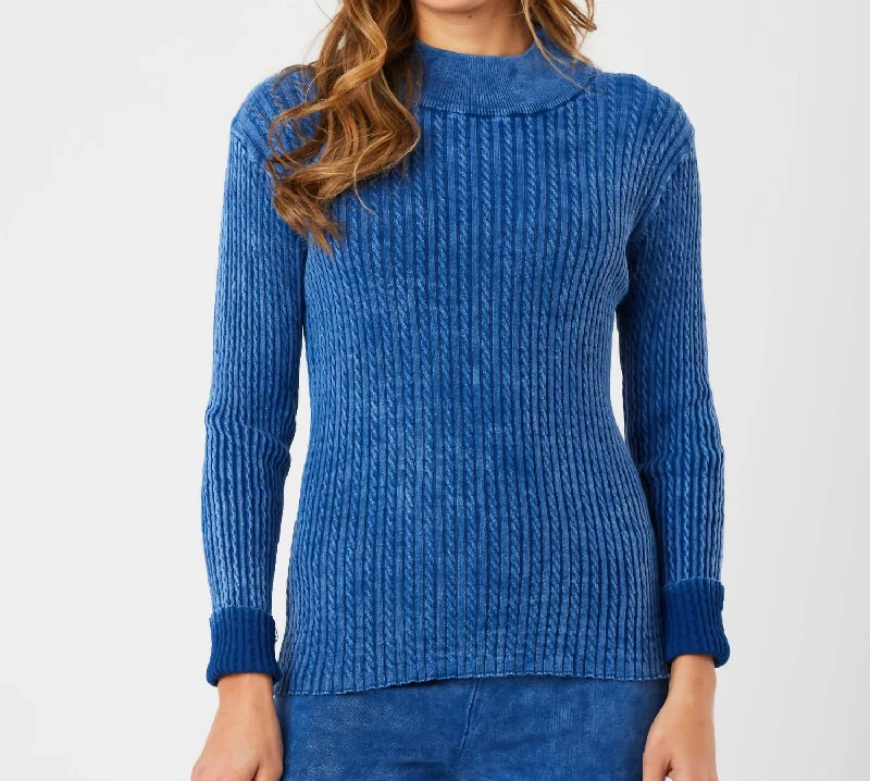 Can't Miss Cable Mock Neck Sweater In Denim